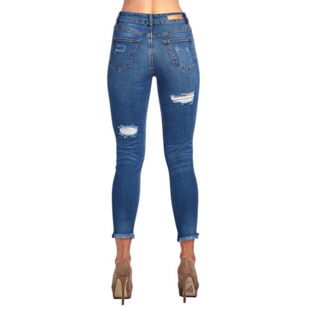 Medium Wash Frayed Bottom Jeans| MAKE A OFFERm - Picture 4 of 8